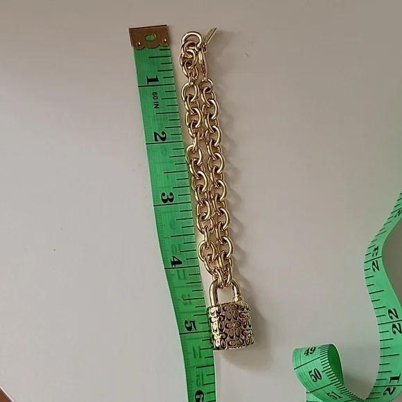 COACH Padlock Bracelet, Gold Tone with Crystals Chain Bracelet - Picture 5 of 7